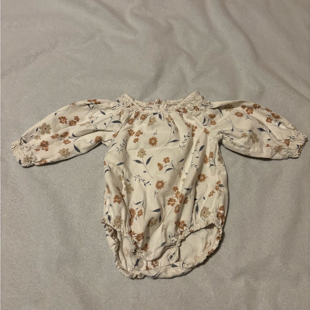 Carter's Cream Floral Off-Shoulder Romper with Brown and Blue Prints